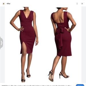 Dress the Population NWT Alessia Tie Waist Crepe Burgundy Midi Dress. Size XXL